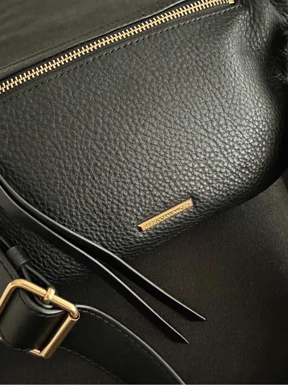 Rebecca Minkoff Black Pebbled Leather Belt Bag with Gold Hardware